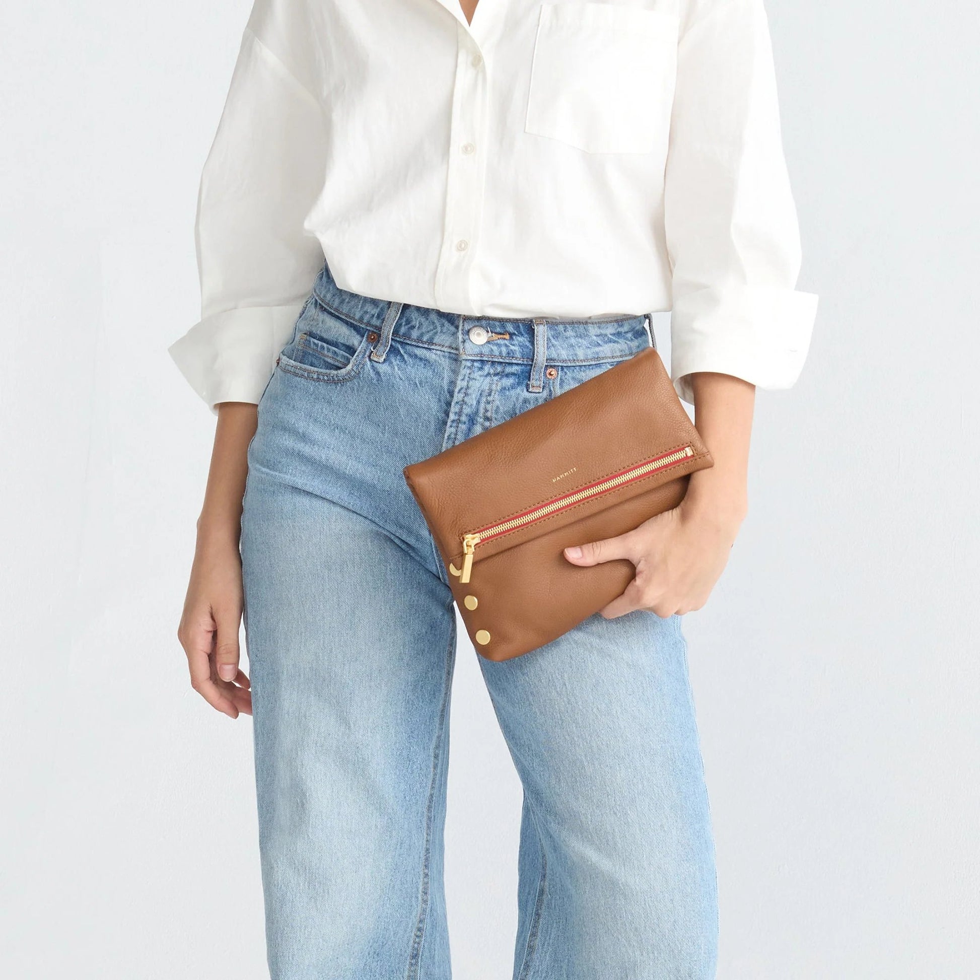 Hammitt VIP Medium Crossbody Bag - Mahogany Pebble/Brushed Gold with Red Zip