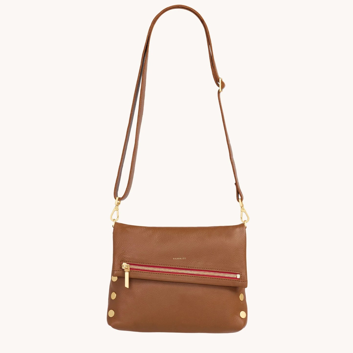 Hammitt VIP Medium Crossbody Bag - Mahogany Pebble/Brushed Gold with Red Zip