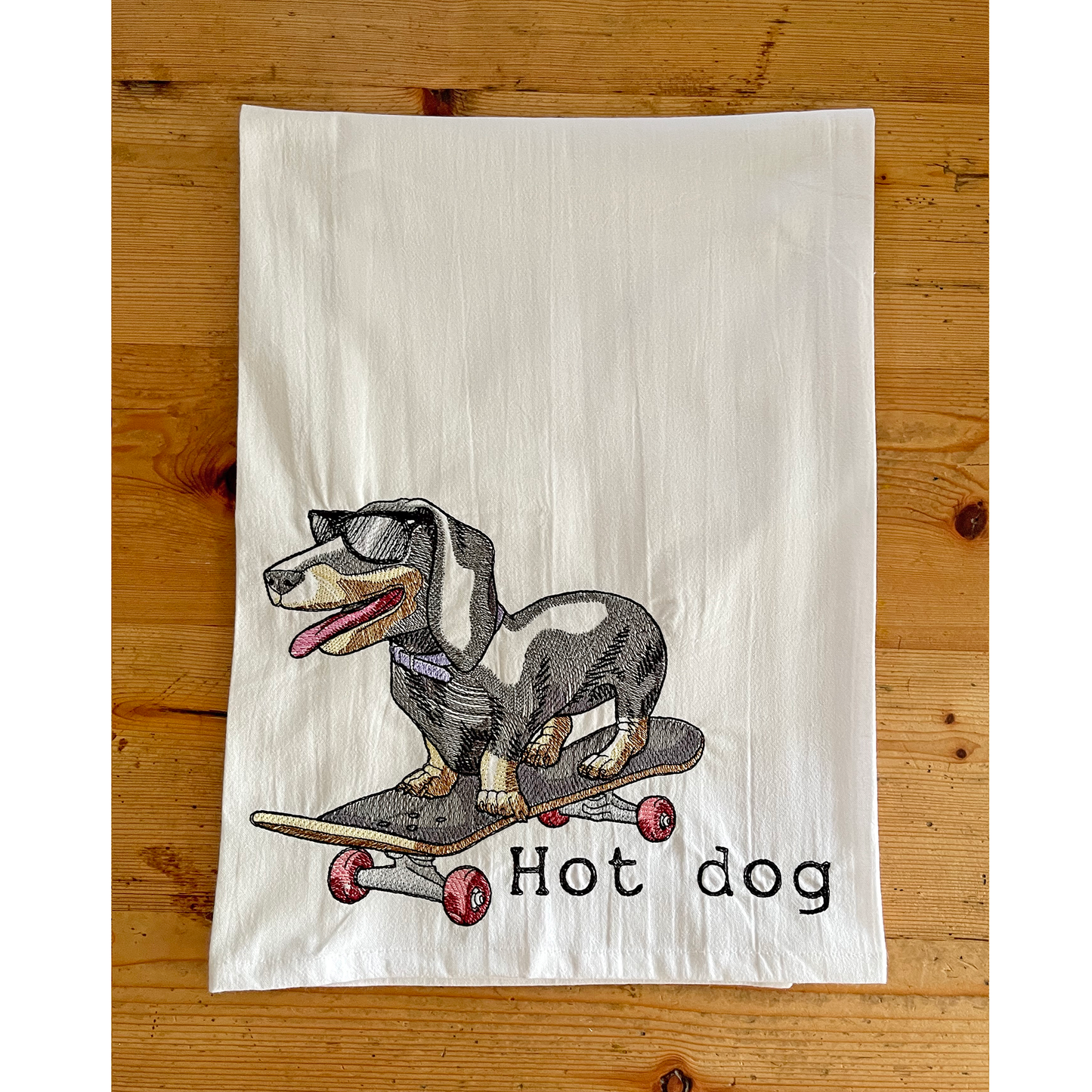 Hot Dog - Embroidered Flour Sack Kitchen Towel