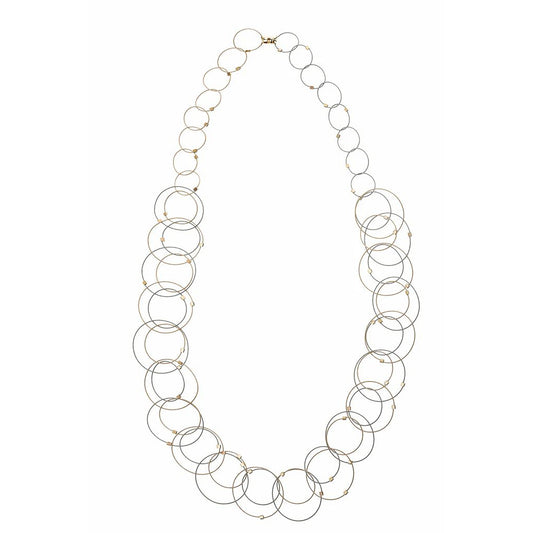 3-D Woven Cable 'Interlocking Circles' Statement Necklace – Steel + Gold Two-Tone/Gold + Silver