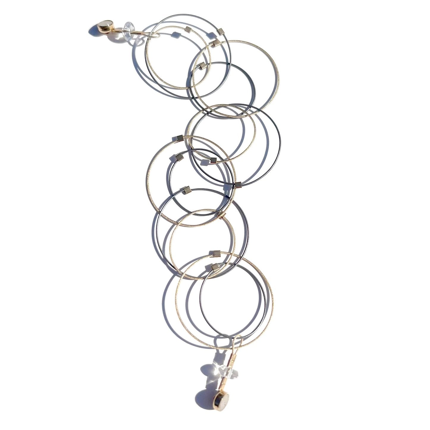 3-D Woven Cable 'Interlocking Circles' Bracelet – Steel + Gold Two-Tone/Gold