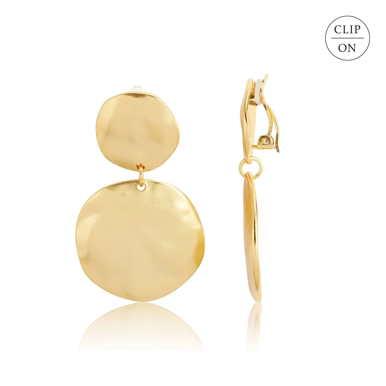 Irregular Discs Clip-On Dangle Earrings - Gold