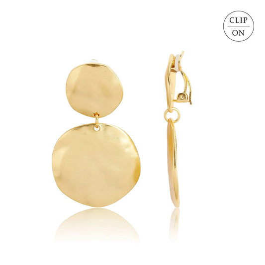 Irregular Discs Clip-On Dangle Earrings - Gold