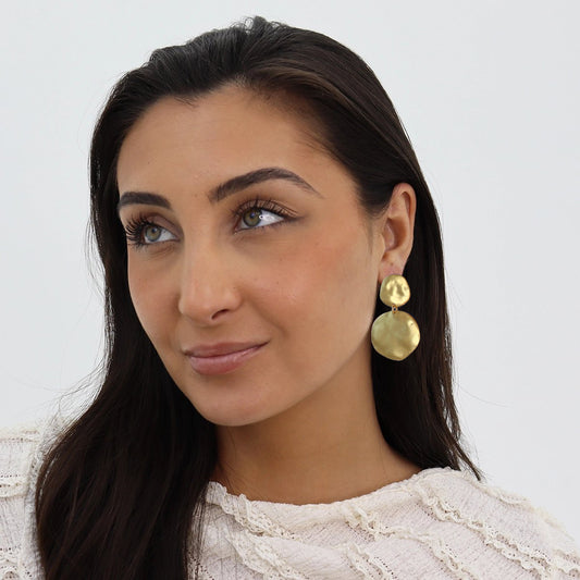 Irregular Discs Clip-On Dangle Earrings - Gold