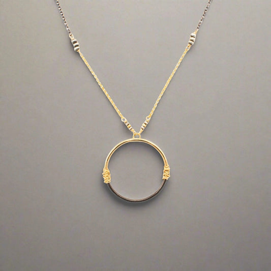 Mixed-Metal Two-Tone Circle Pendant Necklace