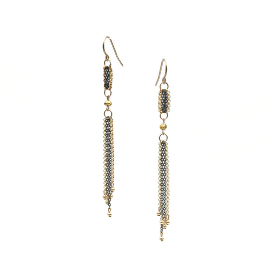Black + Gold Fringe Earrings with Pyrite Accents