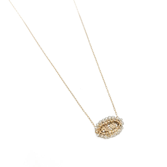 Antique French Metal Lace + European Crystal Oval Bar Pendant Necklace