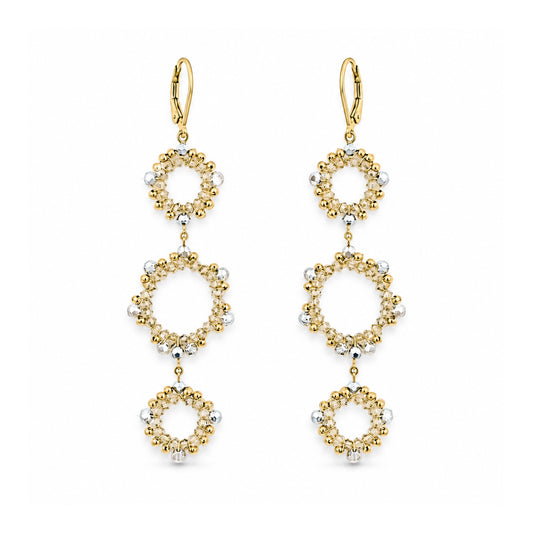 Gold Bead + Silver European Crystal Triple-Circle Statement Earrings