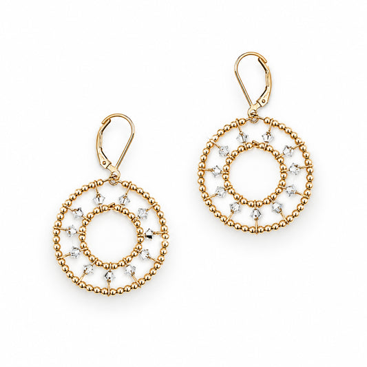 Gold Bead + Silver European Crystal Large Starwheel Earrings