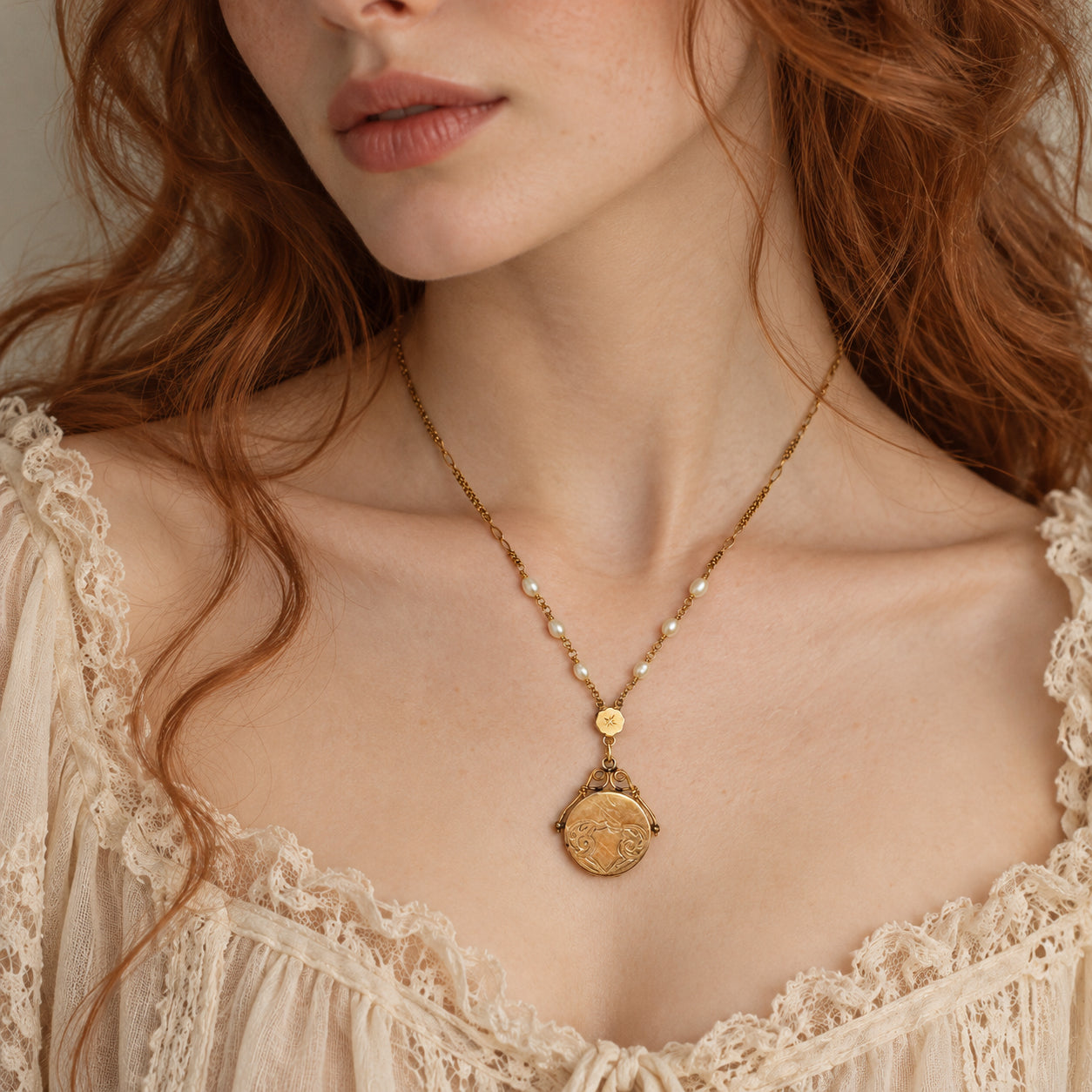One-of-a-Kind Vintage Gold Locket with Freshwater Pearls