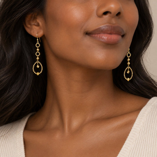 Gold Bead + European Crystal Cascade Earrings