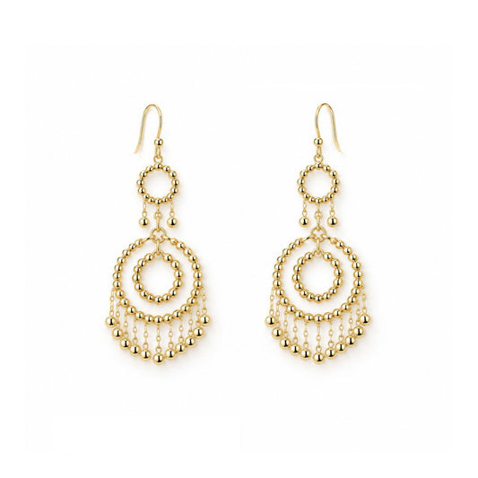 Gold Bead Concentric Fringe Earrings