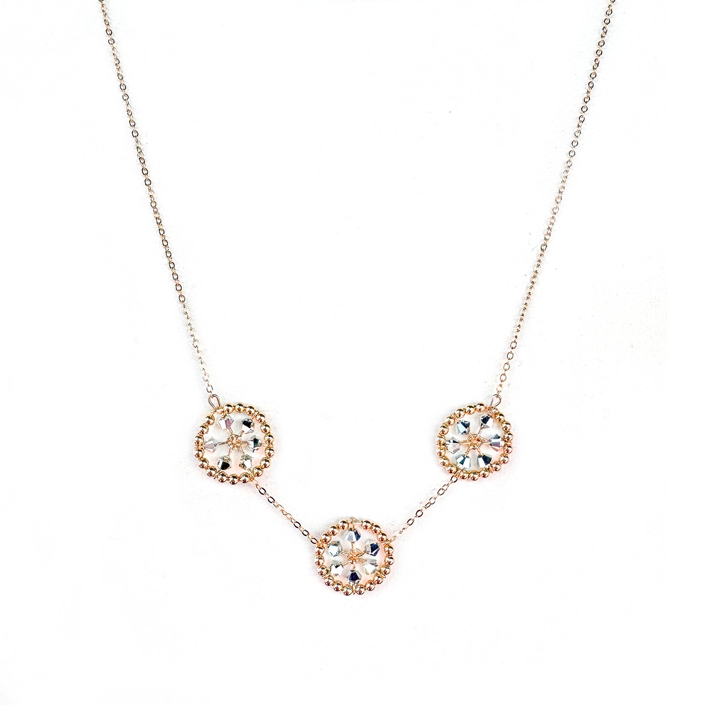 Gold Bead + Silver European Crystal Triple Starwheel Necklace