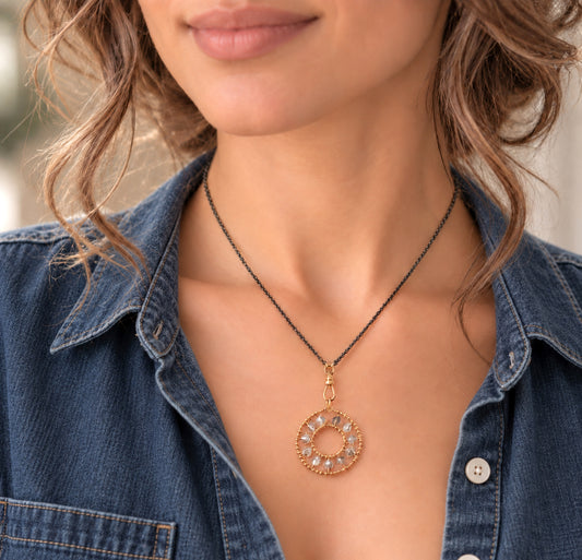 Large Starwheel European Crystal Medallion Necklace