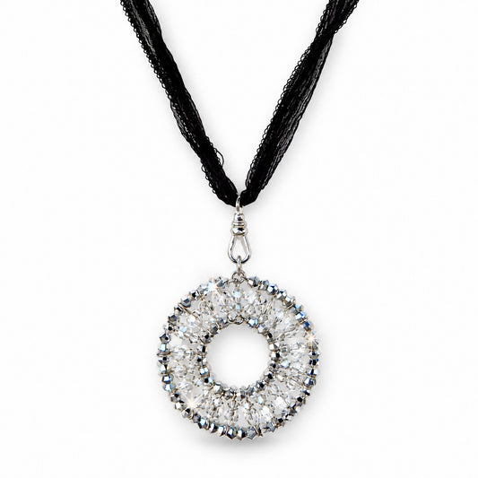 CAL + Silver Shade European Crystal Medallion Silk Chiffon Choker