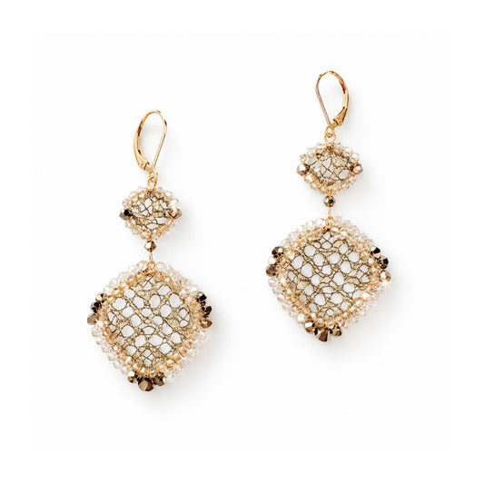 Antique French Metal Lace + European Crystal Earrings