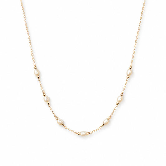 Gold Bead + Freshwater Pearl Necklace