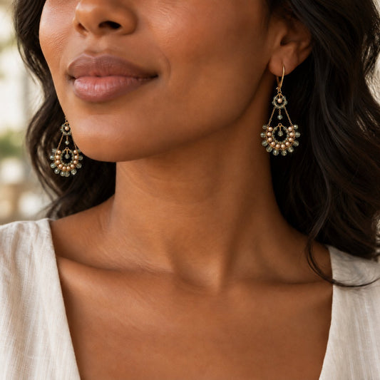 Black Diamond European Crystal + Pearl Teardrop Earrings