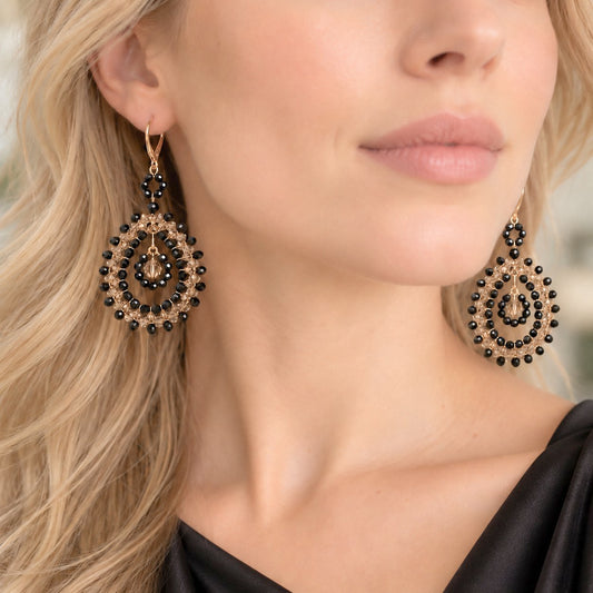 Jet + Golden Shadow European Crystal Statement Teardrop Earrings