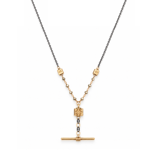 Victorian Intaglio Mixed Metal T-Bar Necklace