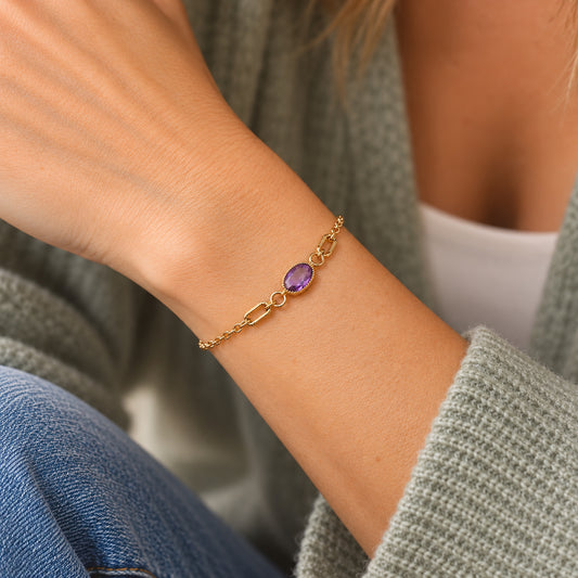 Vintage Amethyst + Gold Link Bracelet