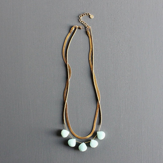 Herringbone Chain + Faceted Amazonite Necklace