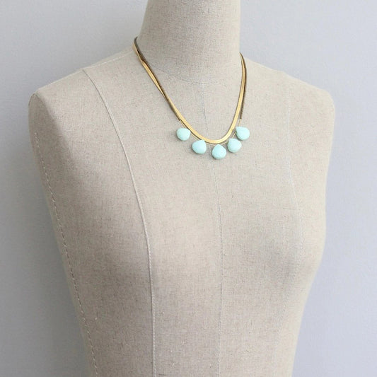 Herringbone Chain + Faceted Amazonite Necklace