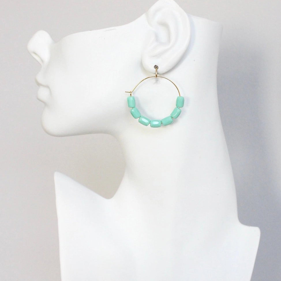 Turquoise Glass Hoop Earrings