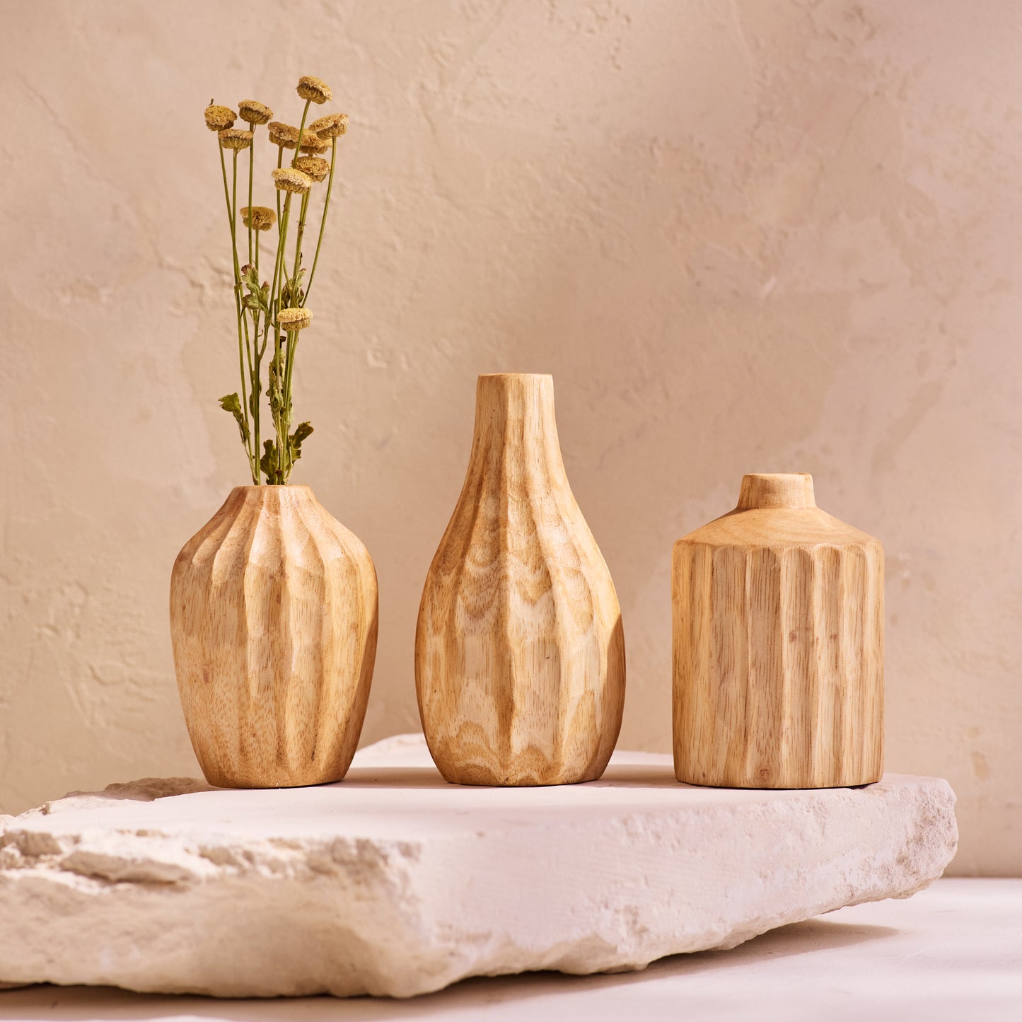 Kiln Mango Carved Mini Vases (Set of 3)