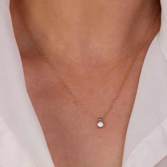 10k Gold + Moonstone Pendant Necklace with Diamond