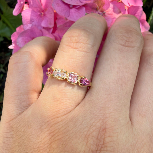 14k Gold ‘Pink Coral’ Multi-Gem Ring