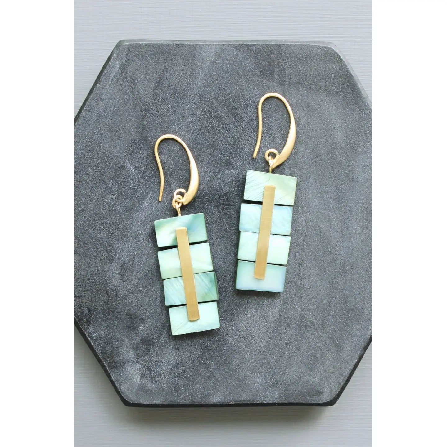 Green Shell Geometric Drop Earrings