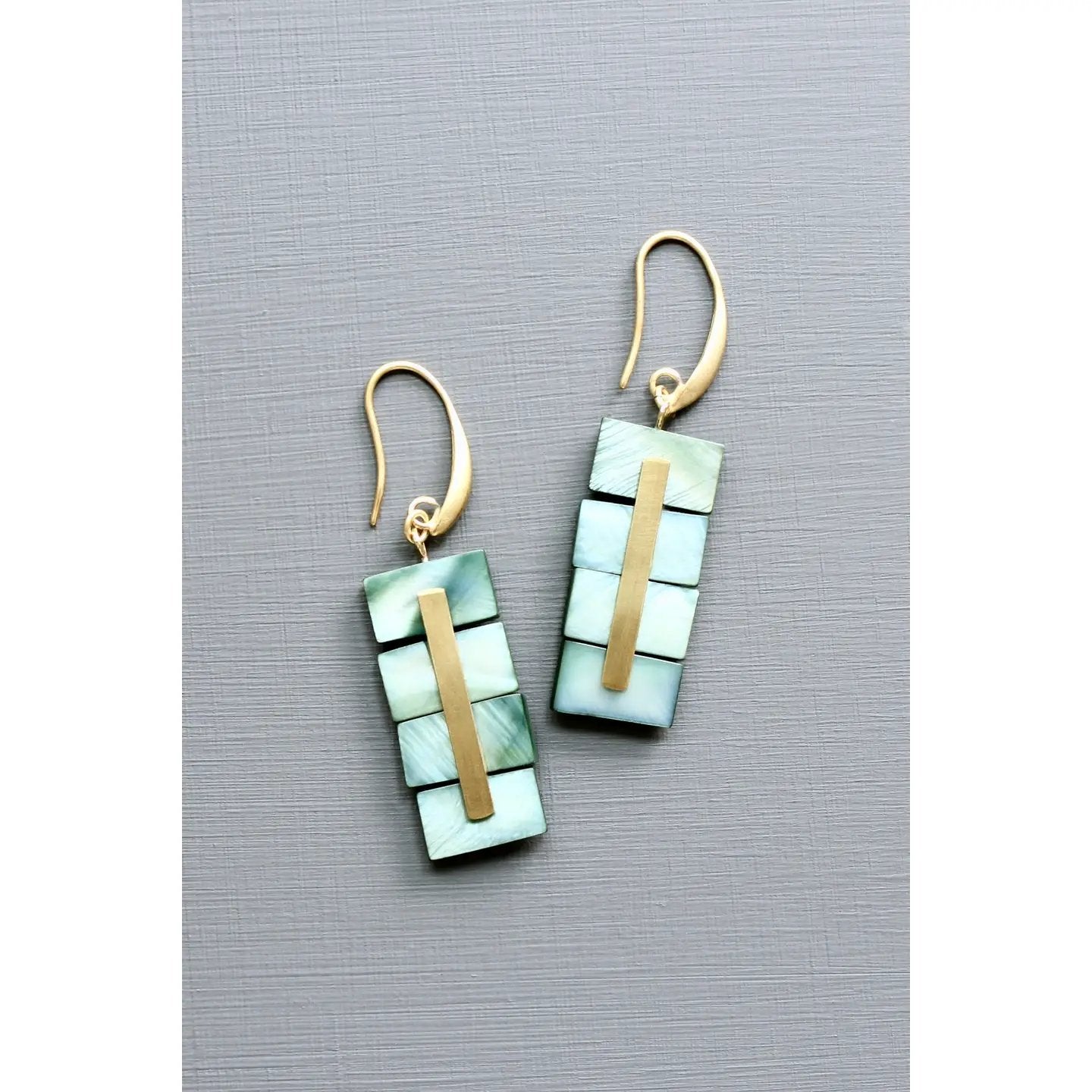 Green Shell Geometric Drop Earrings