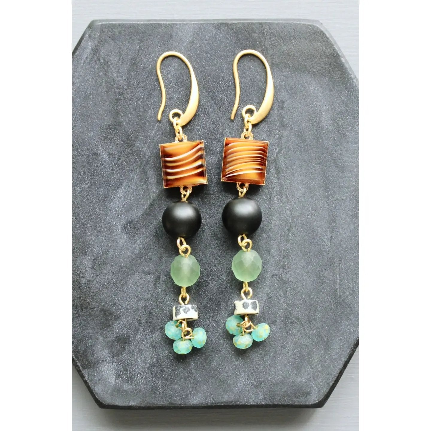 Vintage Glass Long Statement Earrings
