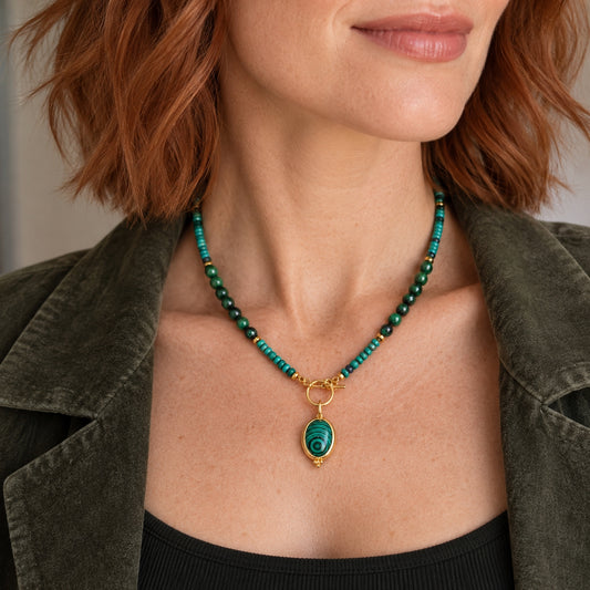 Malachite Cage Pendant Necklace