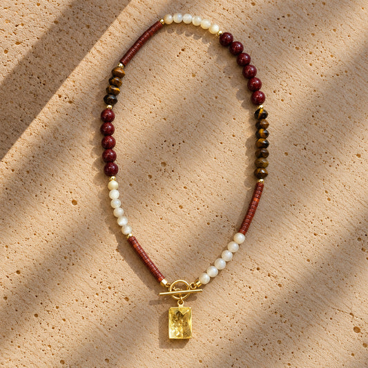 Moonstone + Tiger’s Eye Crystal Pendant Necklace