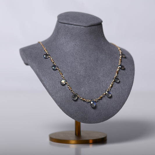 Labradorite + Hematite Multi Drops Gemstone Necklace - Gold Filled