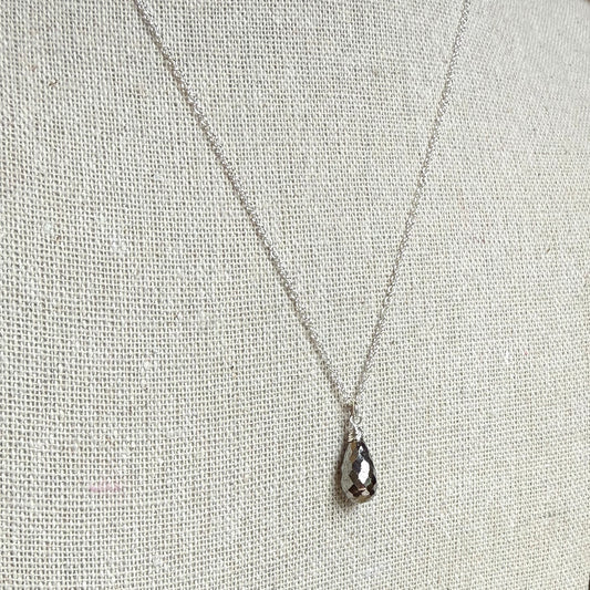 Sterling Silver Wrapped Pyrite Pendant Necklace
