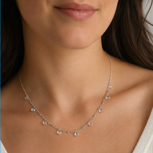 White Topaz Teardrops Necklace – Sterling Silver