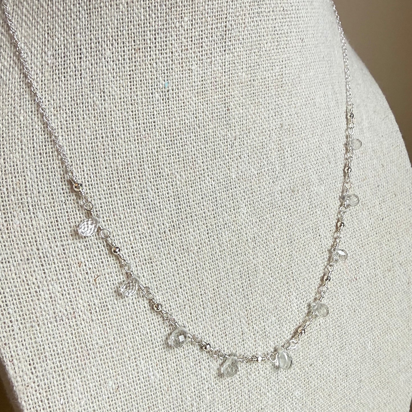 White Topaz Teardrops Necklace – Sterling Silver