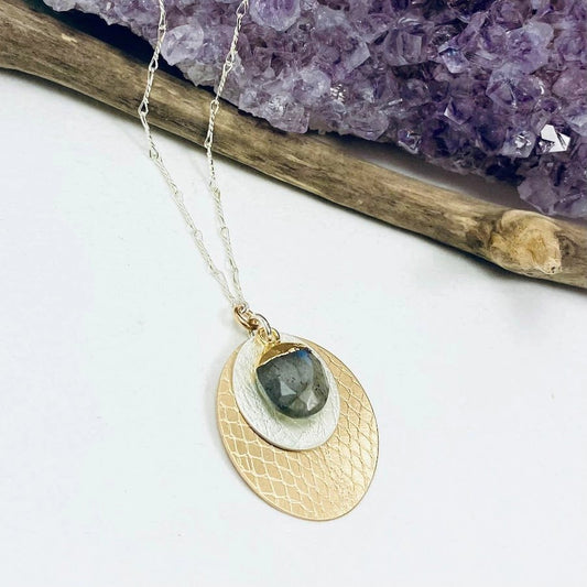 Mixed-Metal ‘Labradorite Texture’ Pendant Necklace