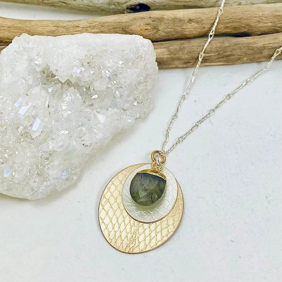 Mixed-Metal ‘Labradorite Texture’ Pendant Necklace