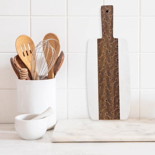 Large Marble + Engraved Acacia Wood Serving/Cutting Board