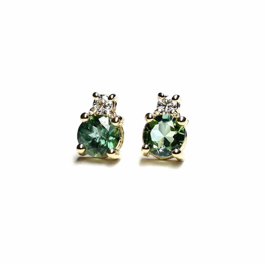 14k Gold, Green Tourmaline + White Diamond 'Linga' Stud Earrings