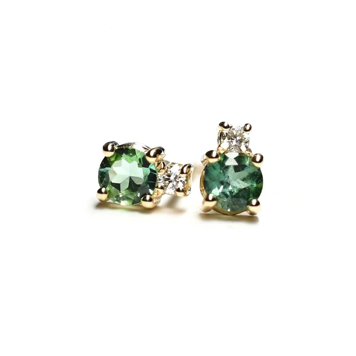 14k Gold, Green Tourmaline + White Diamond 'Linga' Stud Earrings