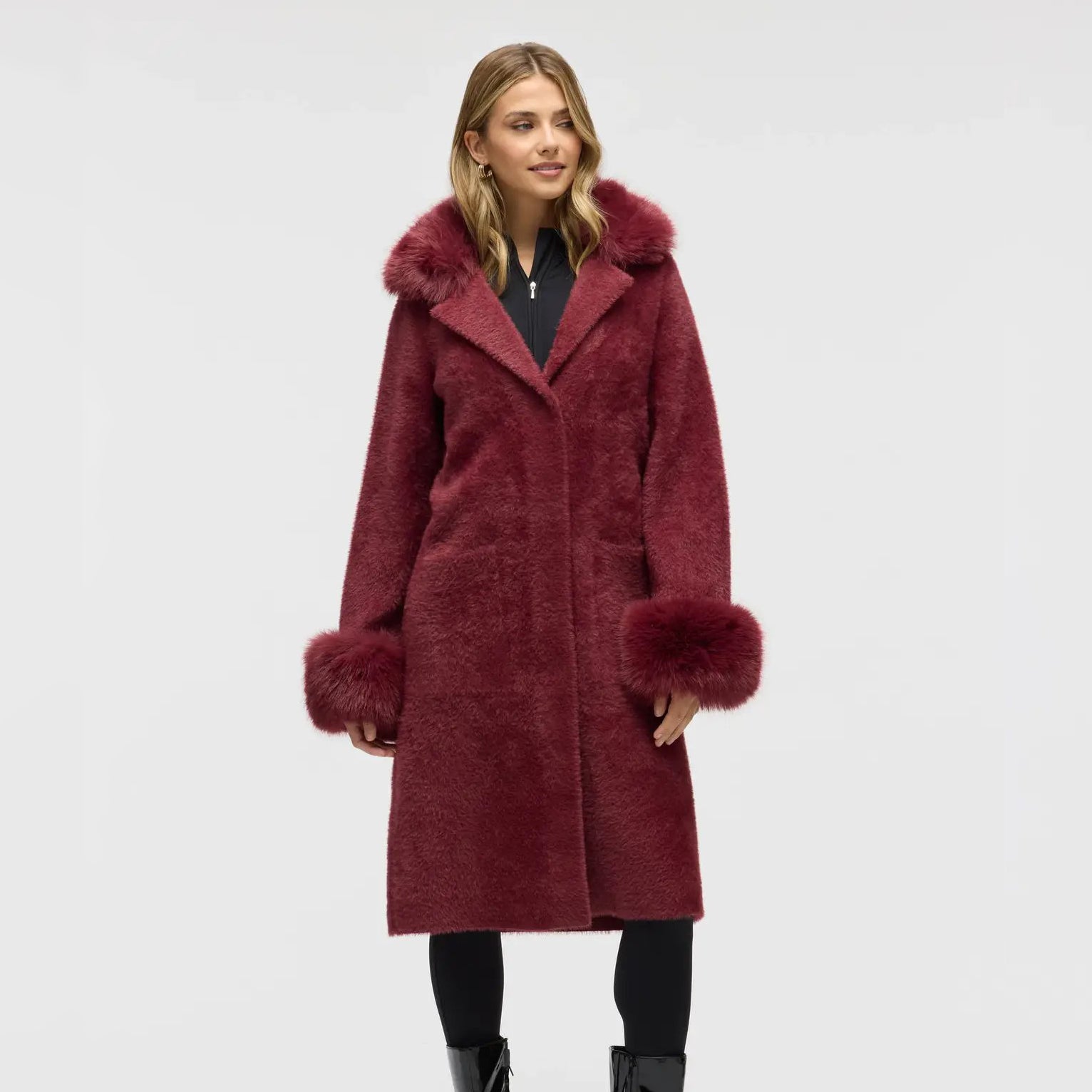 Longline Coatigan with Detachable Faux Fur - Winetasting