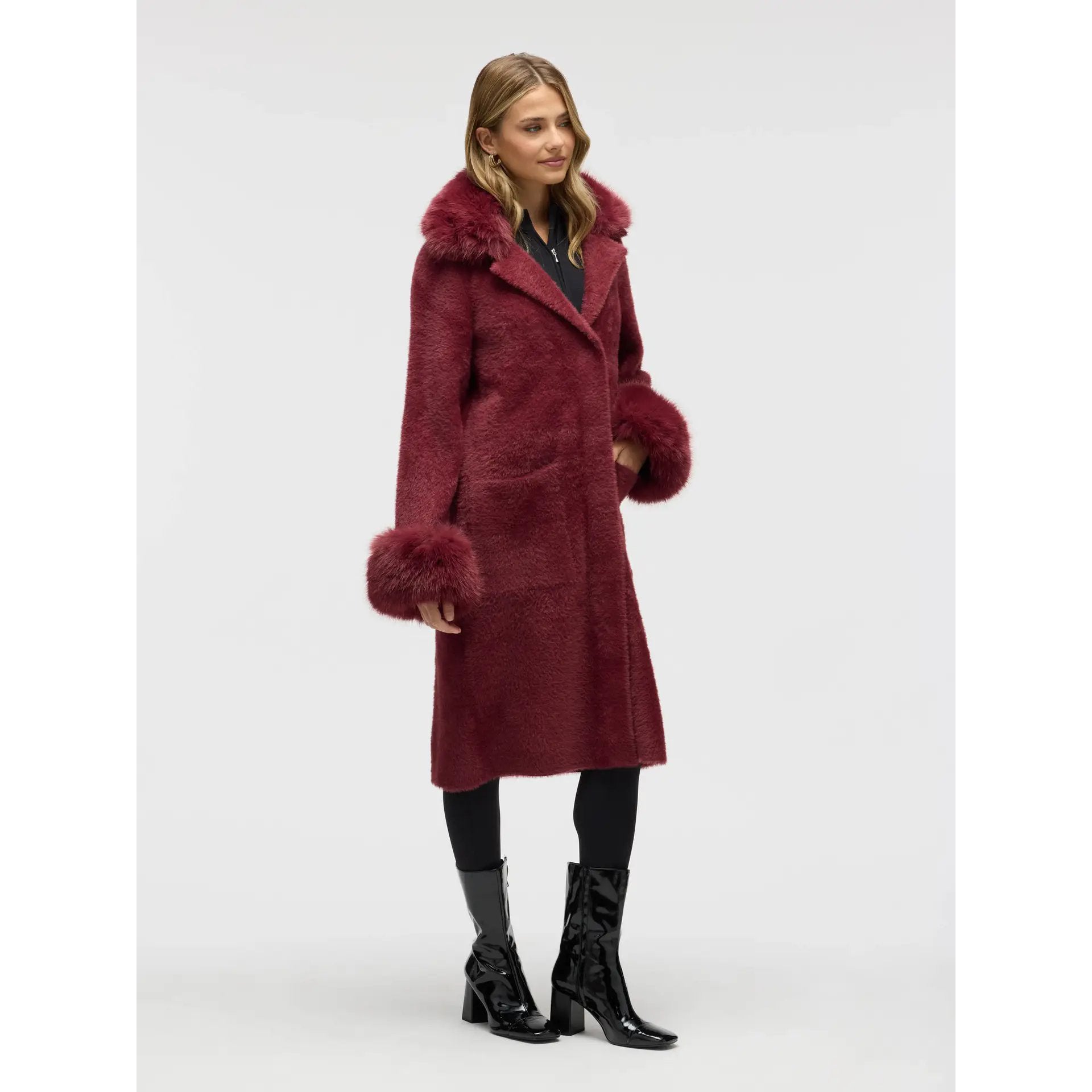 Longline Coatigan with Detachable Faux Fur - Winetasting
