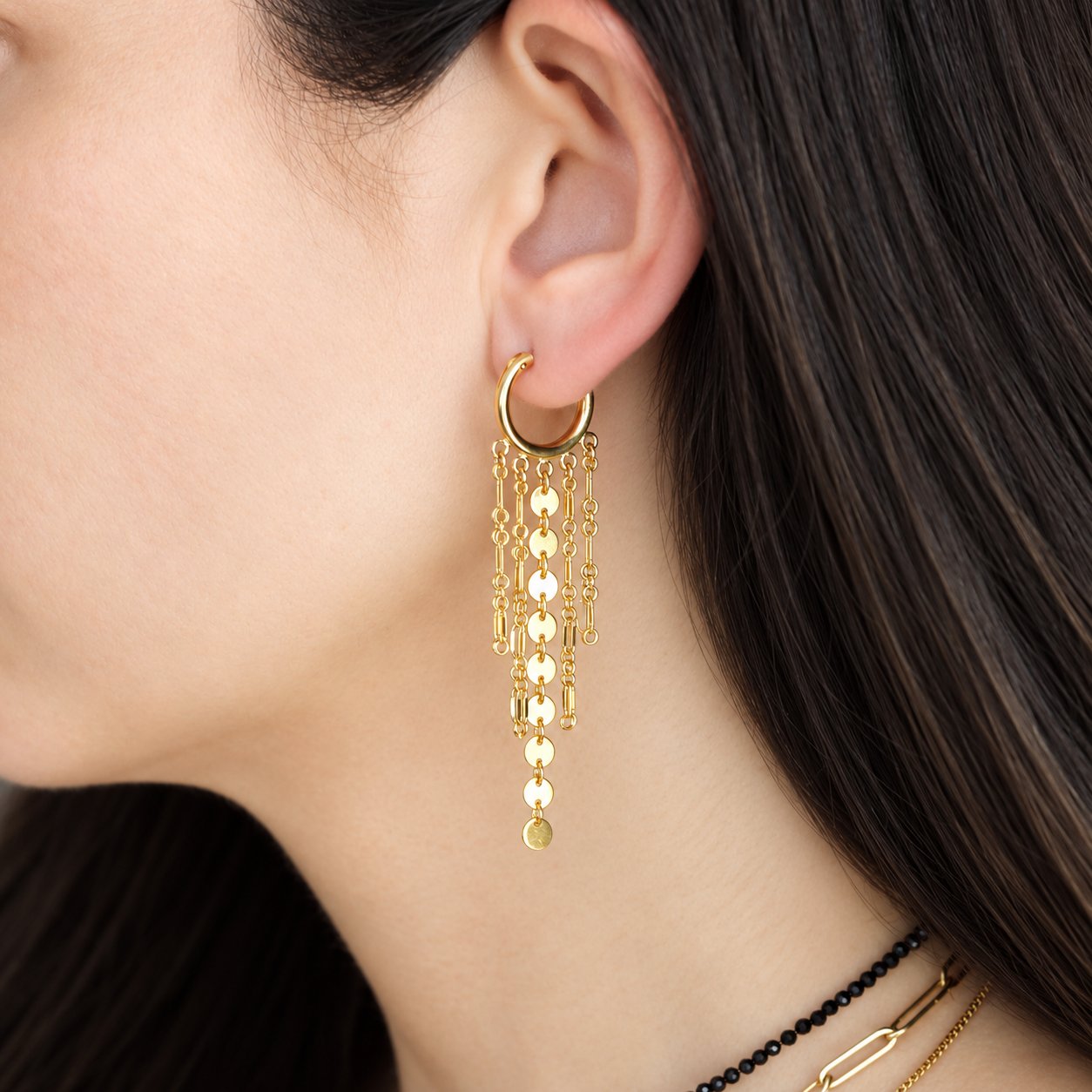 Feather Fringe Hoop Earrings