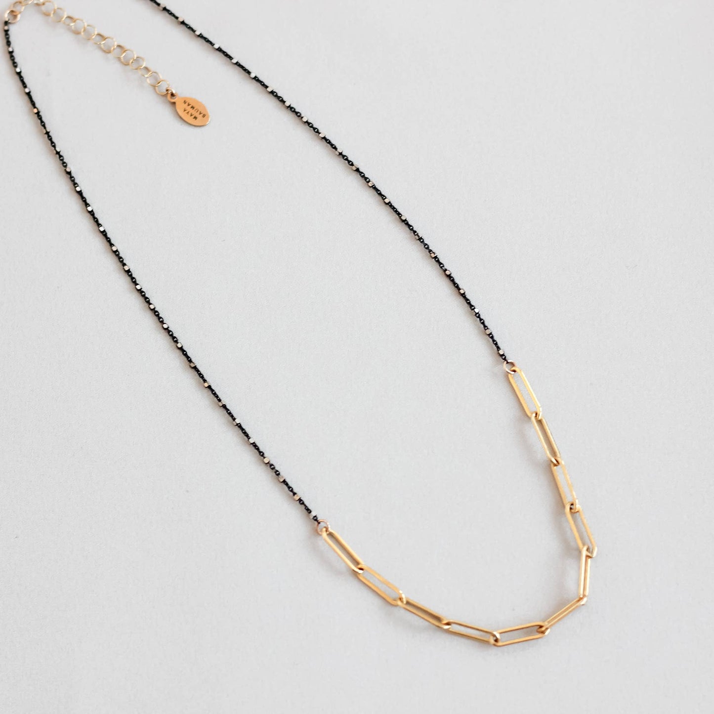 Paperclip Link Mix Necklace – Black + Gold
