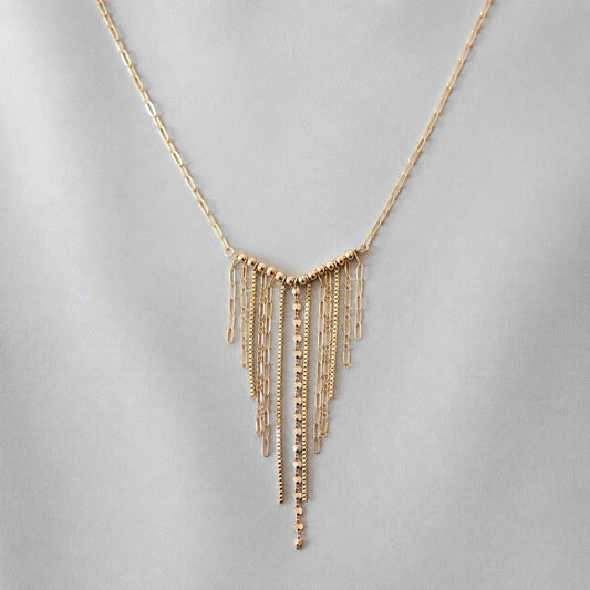 V Fringe Necklace – Gold Filled